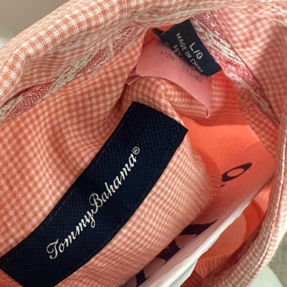 Tommy Bahama Hawaiian long sleeve button front men’s large shirt orange plaid - Picture 4 of 4